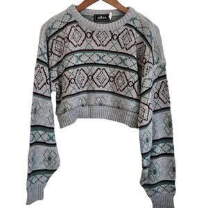 Vintage  Y2K Cropped Geometric Diamond Fair Isle Streetwear Knit Sweater Large